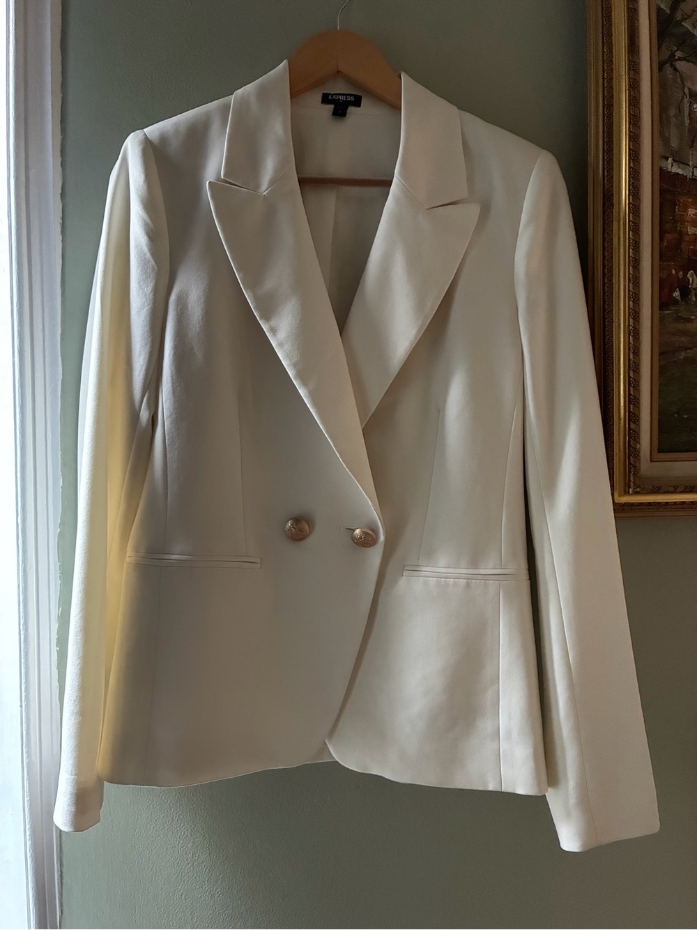 Express Cream Double-Breasted Blazer with Gold Buttons, Women size S - Picture 3 of 7
